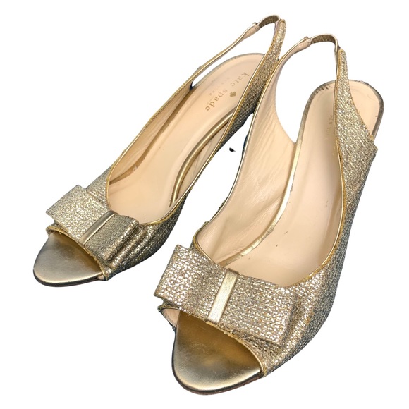 Kate Spade Gold Glitter Celeste Bow Slingback - Picture 1 of 13